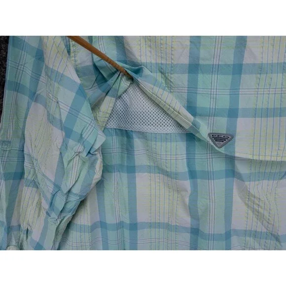 Columbia PFG Shirt Womens Medium White Blue Plaid Super Bahama Fishing Outdoor - Picture 14 of 15